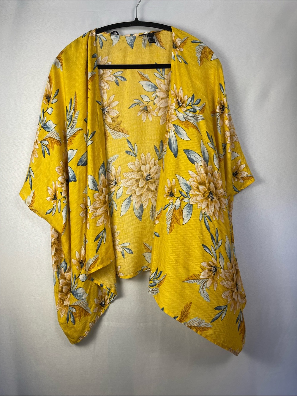 Forever 21 Yellow Floral Open-Front Kimono